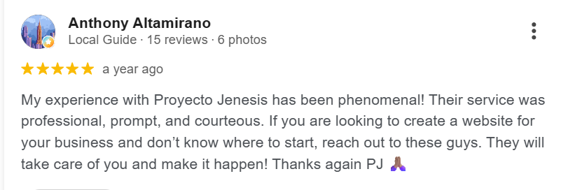 Client review for Proyecto Jenesis SEO services