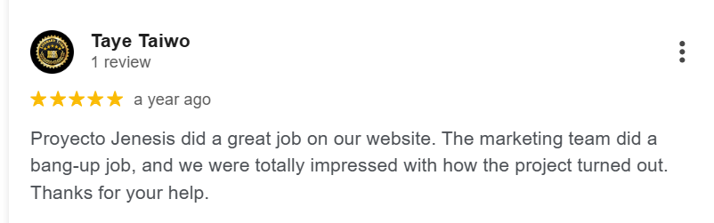 Client review for Proyecto Jenesis SEO services