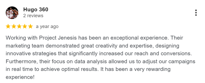Client review for Proyecto Jenesis SEO services