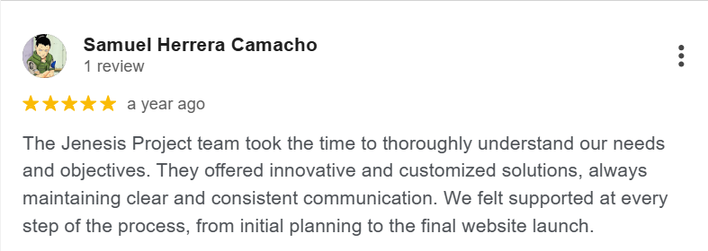 Client review for Proyecto Jenesis SEO services